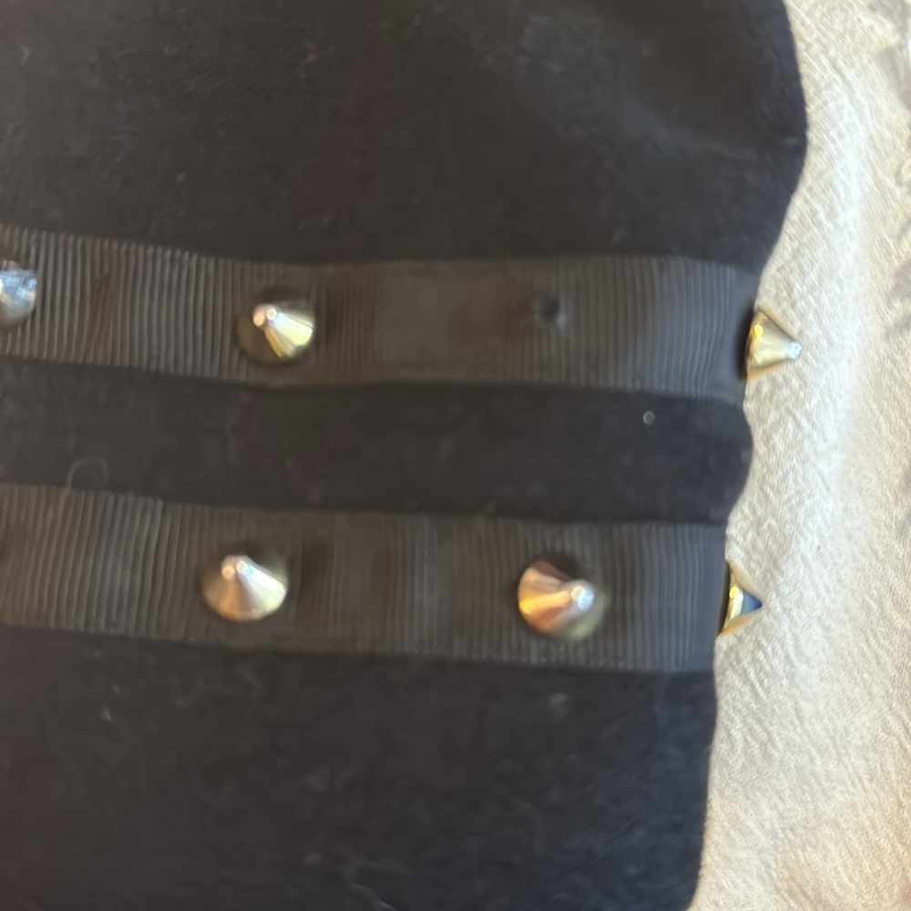 Zara Velvet Like Moto Bomber Collarless Jacket w/ Gold Zipper & Stud Detail sz M - Picture 16 of 16